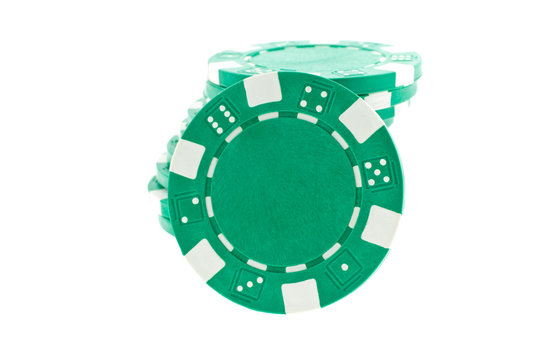 green poker chips heap isolated