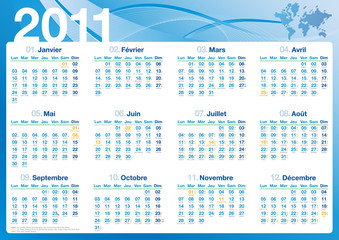 Calendrier Nature 2011 - vacances fêtes jours fériés