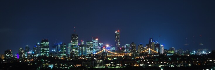 Brisbane City, Australia at Night With Storey Bridge