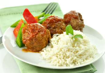 meat balls with rice and vegetables