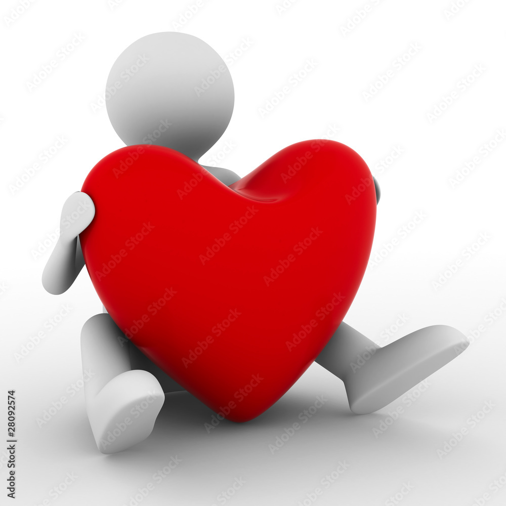 Canvas Prints men with red heart on white. isolated 3d image