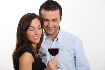 Couple tasting red wine
