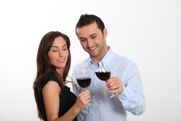 Couple tasting red wine