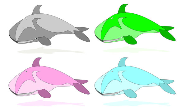 set of whales, different colors vector illustration