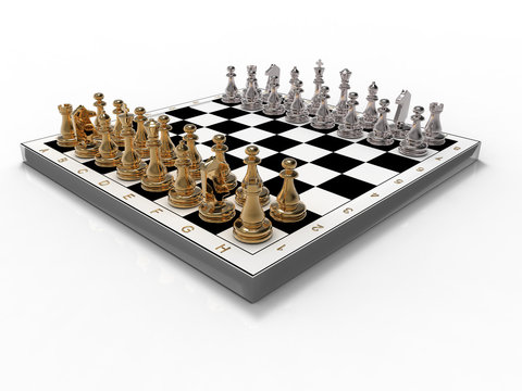 Gold and silver chess on a white background