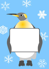 santa penguin and messageboard on the snowflakes background