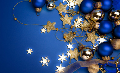 Christmas ornaments on a blue background
