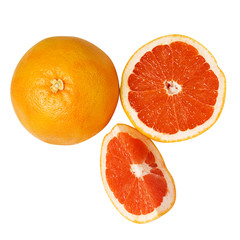 Red grapefruits on the white background