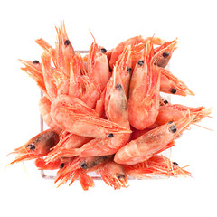 Frozen shrimps in a plate