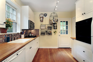 Kitchen with cherry wood floors
