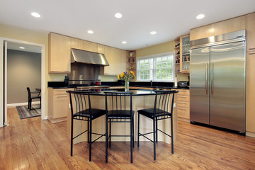 Kitchen with island and stools