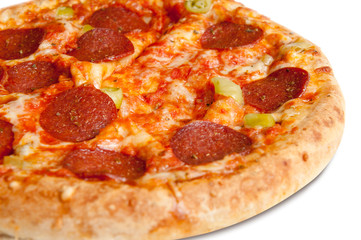 Salami and pepperoni pizza