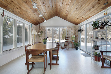 Porch with wood ceiling