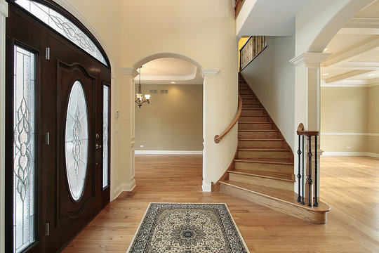 Foyer with stain glass door