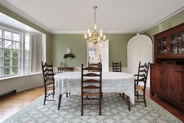 Dining room with curved bay window