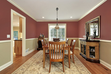 Dining room with two toned walls