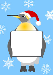 santa penguin and messageboard on the snowflakes background