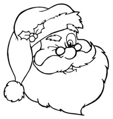 Outlined Santa Claus Winking Classic Cartoon Head
