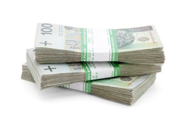 Stack of polish zloty with clipping path