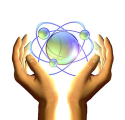 hands with atom model