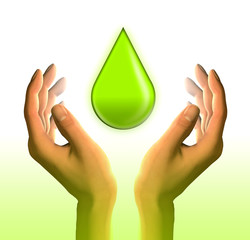 hands with green drop
