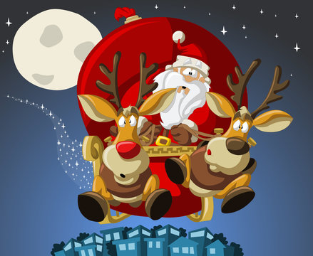 Santa-Claus on sleigh with reindeers