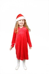 Little girl in Christmas hat , isolated on white