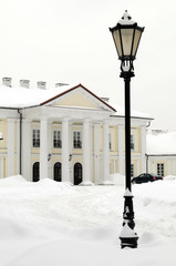 Oginski Palace in Siedlce, Poland covered with snow
