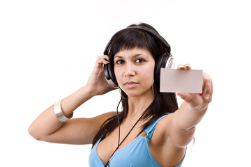Naklejka premium Woman with headphones
