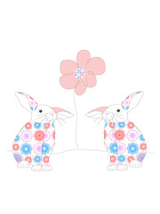 Two rabbits and a flower