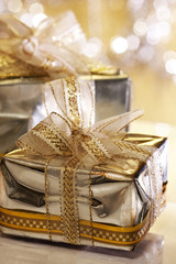 Christmas gifts for a shimmering background
