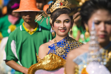 Asian teenage girl portrait in Thai traditional dress costume