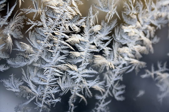 frost on glass of window closeup