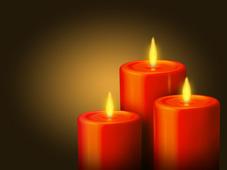 An illustration of 3 lighted red candles on a golden background