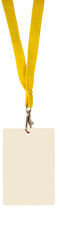 name tag on a yellow cord