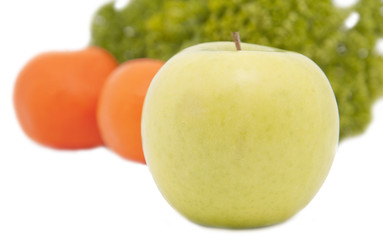 Green apple and tangerine