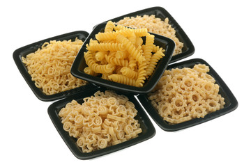 Pasta in five bowls