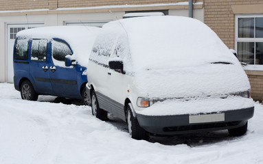 Snow covered cars