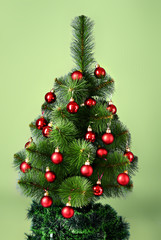 Christmas tree with glass red balls