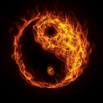 Yin Yang sign in fire and flame