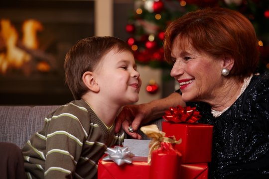 Grandmother and grandson at christmas