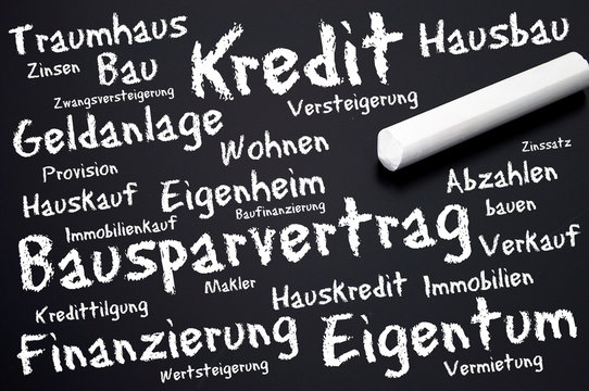 Tafel mit Begriffen Bauen