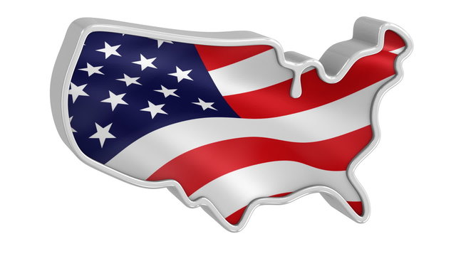 3D USA map and flag with metal frame on a white background