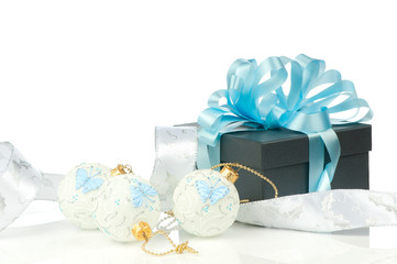 Christmas ornaments over white background