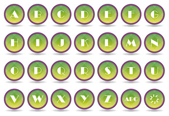 Set green alphabet icons with border violet