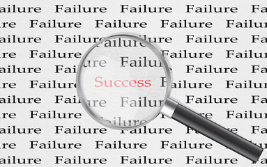Failure and success text on the  paper with a magnifier - illust