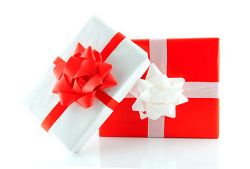 christmas presents over white background