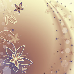 Gloden background with flowers and bubbles