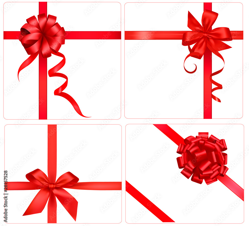 Poster collection of red bows with ribbons. vector.
