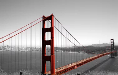 Printed roller blinds Red, black, white Golden Gate Bridge